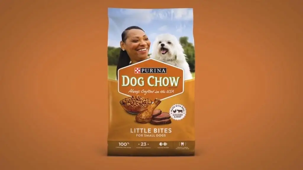 Dog Chow-kos vir honde: ontleding van die samestelling, resensies van veeartse