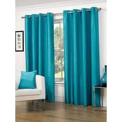 Turquoise curtains in the interior. Types of curtains